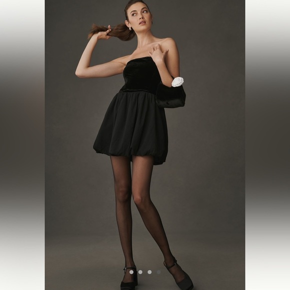 NWT REFORMATION BLACK VELVET BUBBLE DRESS SIZE 6 - Picture 1 of 2